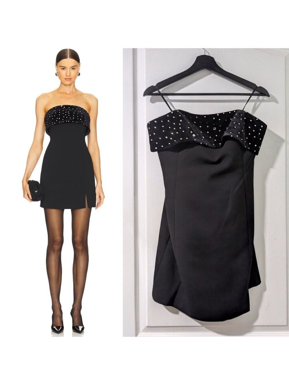 Milly | Indy Strapless Velvet Crystal Embellished Dress In Black